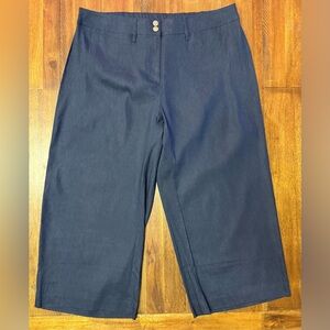 J.Jill Navy Blue Wide-Leg Capri Cropped Pants Flowy Linen Blend XLP (16-18) NWT